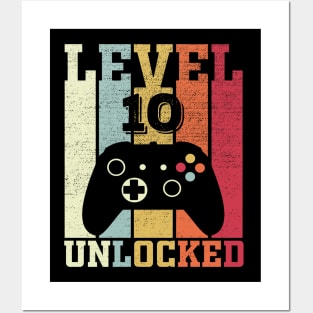 Level 10 Unlocked Funny Video Gamer 10th Birthday Gift Posters and Art